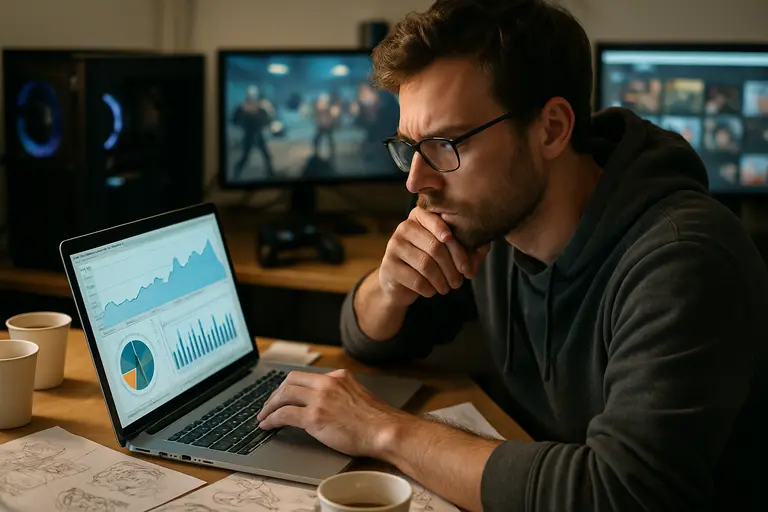 Developers reviewing player retention and spending charts
