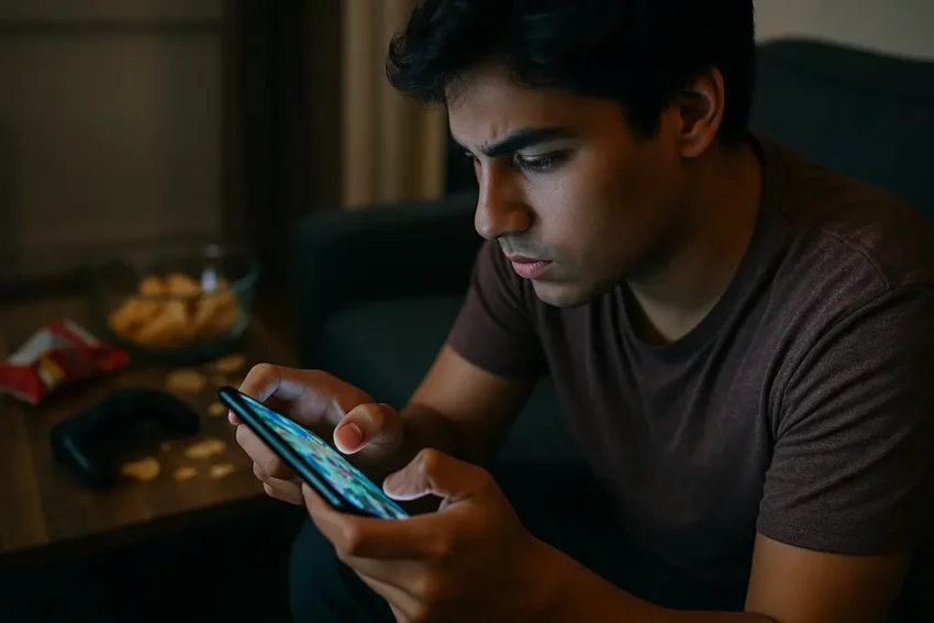 Mobile game monetization dashboard on a tablet beside a controller