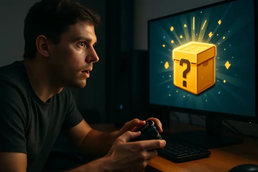 Gaming setup showing controller and headset for Mystery Box mechanic analysis