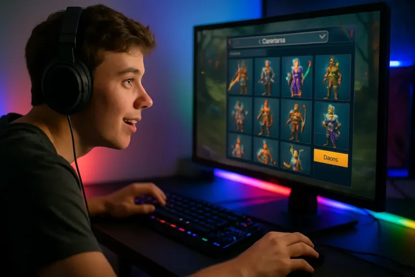 RuneScape Cosmetics marketplace viewed on a gaming monitor beside a keyboard