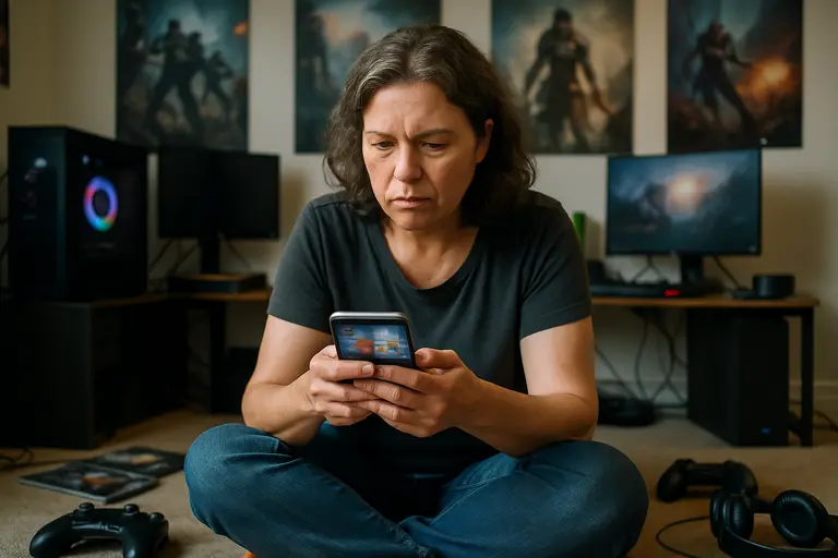 Gamer holding a controller while waiting at a session start screen